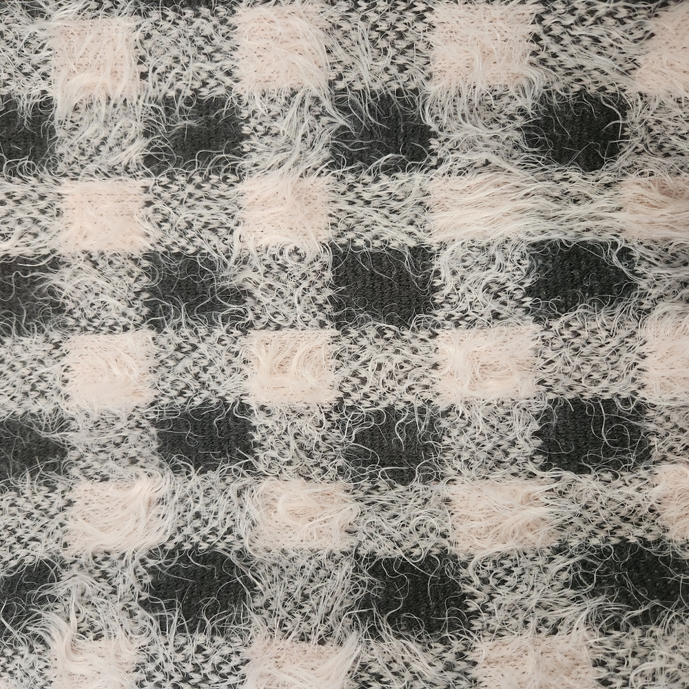 Knit Wear Plaid Women's Shaggy Sweater - Grey & Light Pink - Picture 2 of 2